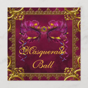 Convites Máscara Vermelha Burgundy Marrom Vermelho Baile de