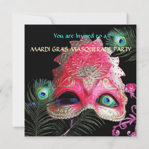 CONVITES MÁSCARA VERMELHA COM PENAS DE PAVÃO FESTA À FANTAS