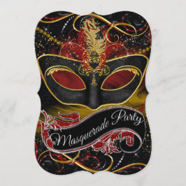 Convites Máscara Vermelha e Dourada Brilho Mascarada