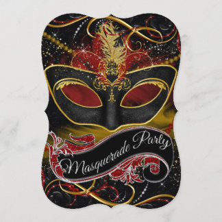 Convites Máscara Vermelha e Dourada Brilho Mascarada
