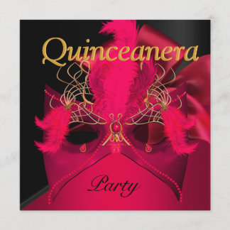 Convites Máscara Vermelha Preta Dourada Quinceanera Mascara