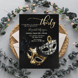 Convites Mascarada, aniversário de 30 anos preto Masque