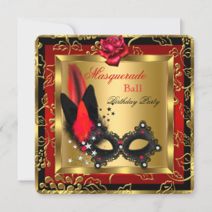 Convites Mascarada Ball Dourado Red Black Mask Rosa