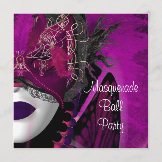Convites Mascarada Ball Party - Máscara Negra Rosa Púrpura