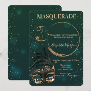 Convites Mascarada Brilho Dourado Verde Aniversário de 30 a