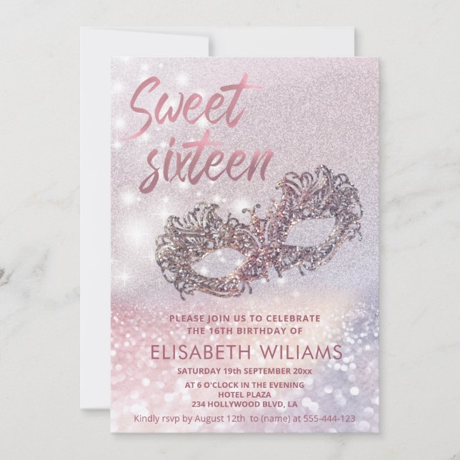 Convites Mascarada charmoso espumante ombre (Frente)