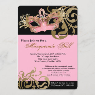 Convites Mascarada cor-de-rosa - Mask Ball Costume Hallowee