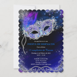 Convites Mascarada de Aniversário Personalizada Azul Real