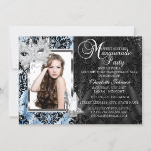 Convites Mascarada de Máscara Elegante Azul e Saltos Foto S