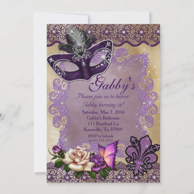 Convites Mascarada do doce 16 (Frente)