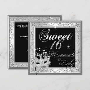 Convites Mascarada Doce 16 Aniversário Preto Branco