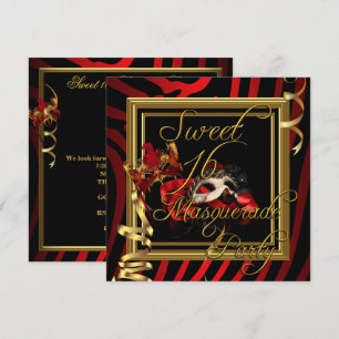 Convites Mascarada Doce 16 Zebra Vermelho