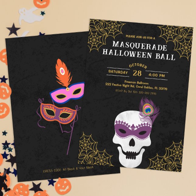 Convites Mascarada Halloween Ball Skull Invite (Masquerade Halloween Ball Invitation)