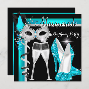 Convites Mascarada Hi Heels Teal Black Champagne Party 2