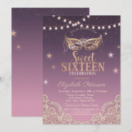 Convites Mascarada,Luzes de Corda,Renda Sweet 16