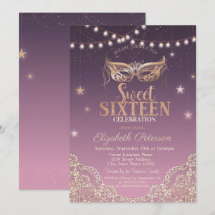 Convites Mascarada,Luzes de Corda,Renda Sweet 16