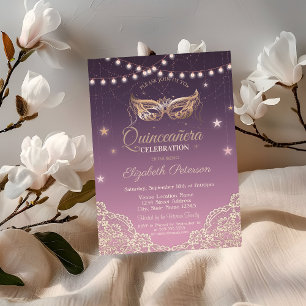 Convites Mascarada,Luzes de Cordas,Lace Quinceañera