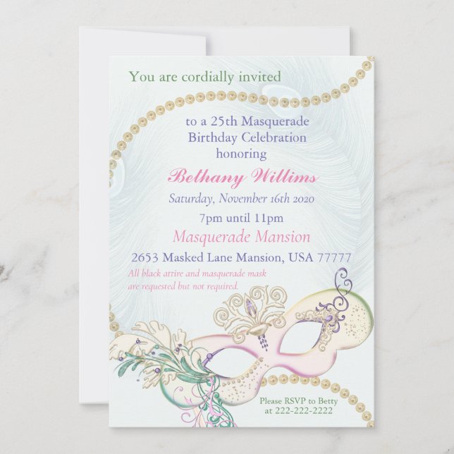 Convites Mascarada Mardi Gras - Bola de inverno Pastel (Frente)