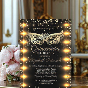 Convites Mascarada, Máscara, Diamantes, Luzes Quinceañera