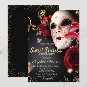 Convites Mascarada,Masque,Confetti Rosa vermelha Sweet 16