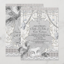 Convites Mascarada Pearls Diamond Bling Invitation