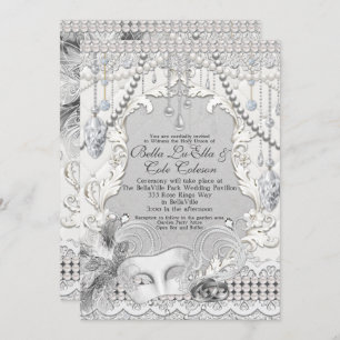 Convites Mascarada Pearls Diamond Bling Invitation