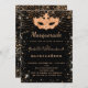 Convites Mascarada preto-ouro-brilho Quinceanera luxo (Frente/Verso)