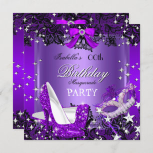 Convites Mascarada Purple Glitter High Heels Party
