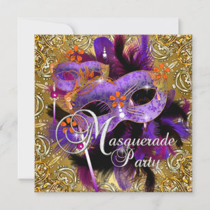 Convites Mascarada Purple Orange Dourado Silver