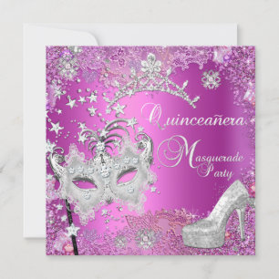 Convites Mascarada Quinceanera 15º Festa Tiara Sapato Rosa