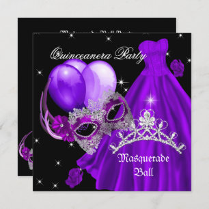 Convites Mascarada Quinceanera Birthday Roxo Rosa