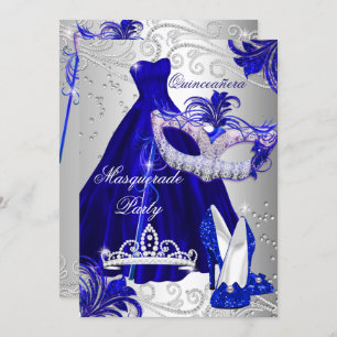 Convites Mascarada Quinceanera Blue Silver