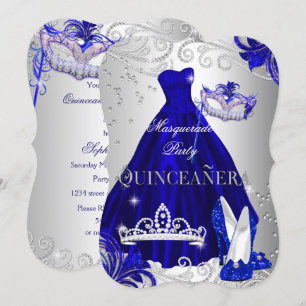 Convites Mascarada Quinceanera Blue Silver Heat