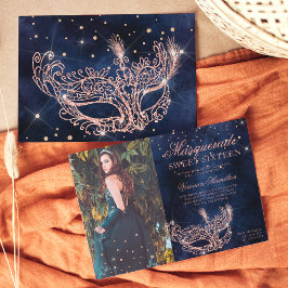 Convites Mascarada rosa dourado brilhante Doce 16 fotografi