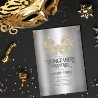 Mascarada Sparkly Dourada Silver Quinceañera