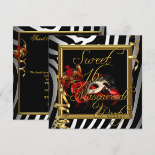 Convites Mascarada Sweet 16 Sweet Sixteen Zebra Vermelho