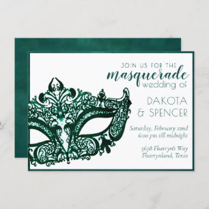 Convites Mascarada Verde Casamento Dark Emerald Mardi Gra