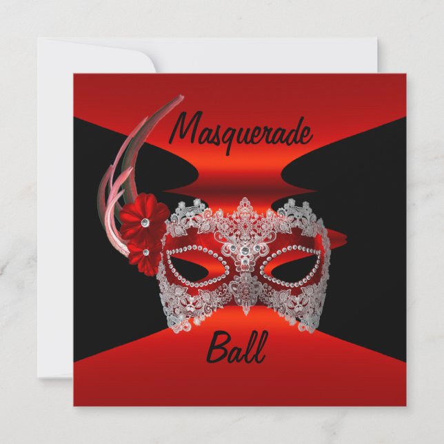 Convites Máscaras de Baile de Mascarada Vermelho Seda Preto (Frente)