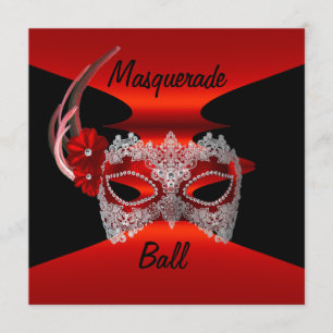 Convites Máscaras de Baile de Mascarada Vermelho Seda Preto