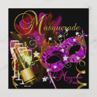 Convites Máscaras de Festa à Fantasia Preto Dourado Rosa