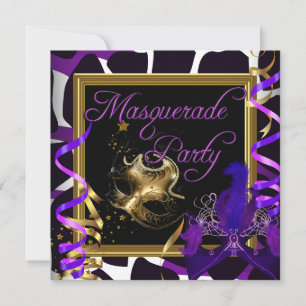 Convites Máscaras de Festa de Mascarada Dourado Roxo Selvag