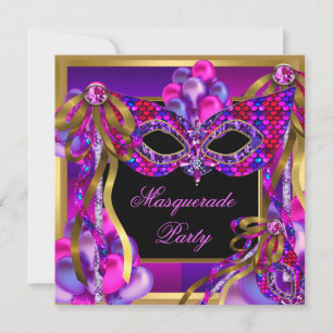 Convites Máscaras de Mascarada Rosa Roxo Azul Aniversário