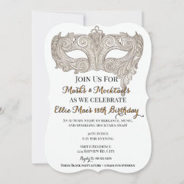 Convites Máscaras e Mocktails Dourado Mascarada