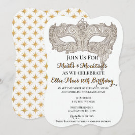 Convites Máscaras e Mocktails Dourado Mascarada