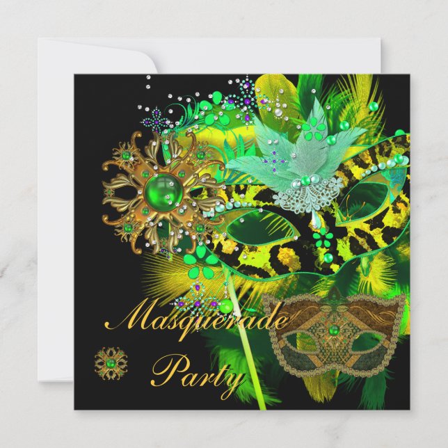 Convites Máscaras Pretas do Verde limão da Festa mascarada (Frente)
