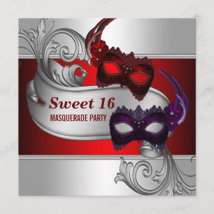 Convites Máscaras Vermelhas Festa de Máscaras Sweet 16