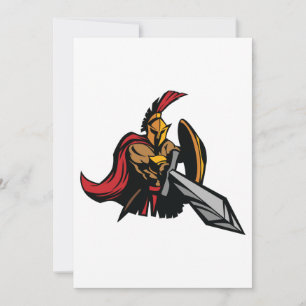 Convites Mascote Guerreiro Espartano Vermelho e Dourado Ous