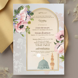 Convites Masjid An-Nabawi Aquarela Casamento Islâmico