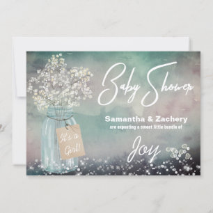 Convites *~* Mason Jar Baby Breath Chá de fraldas Russo