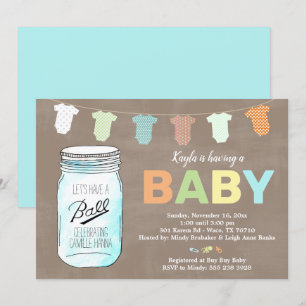 Convites Mason Jar Baby Shower Invants